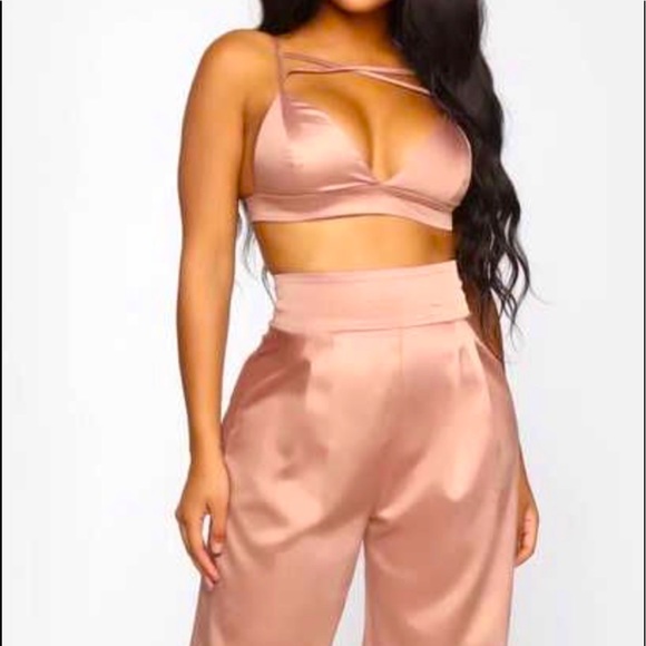 Fashion Nova Pants - Satin Bra Top and Trouser Set